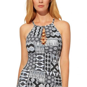 Bleu Rod Beattie Navy High Neck Underwire Womens Lattice Front Tankini Size 4